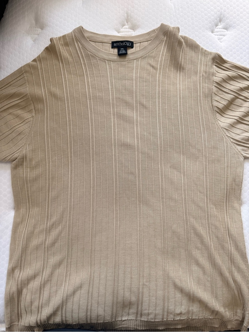 Anthropologie Beige Ribbed Short Sleeve Crew Top